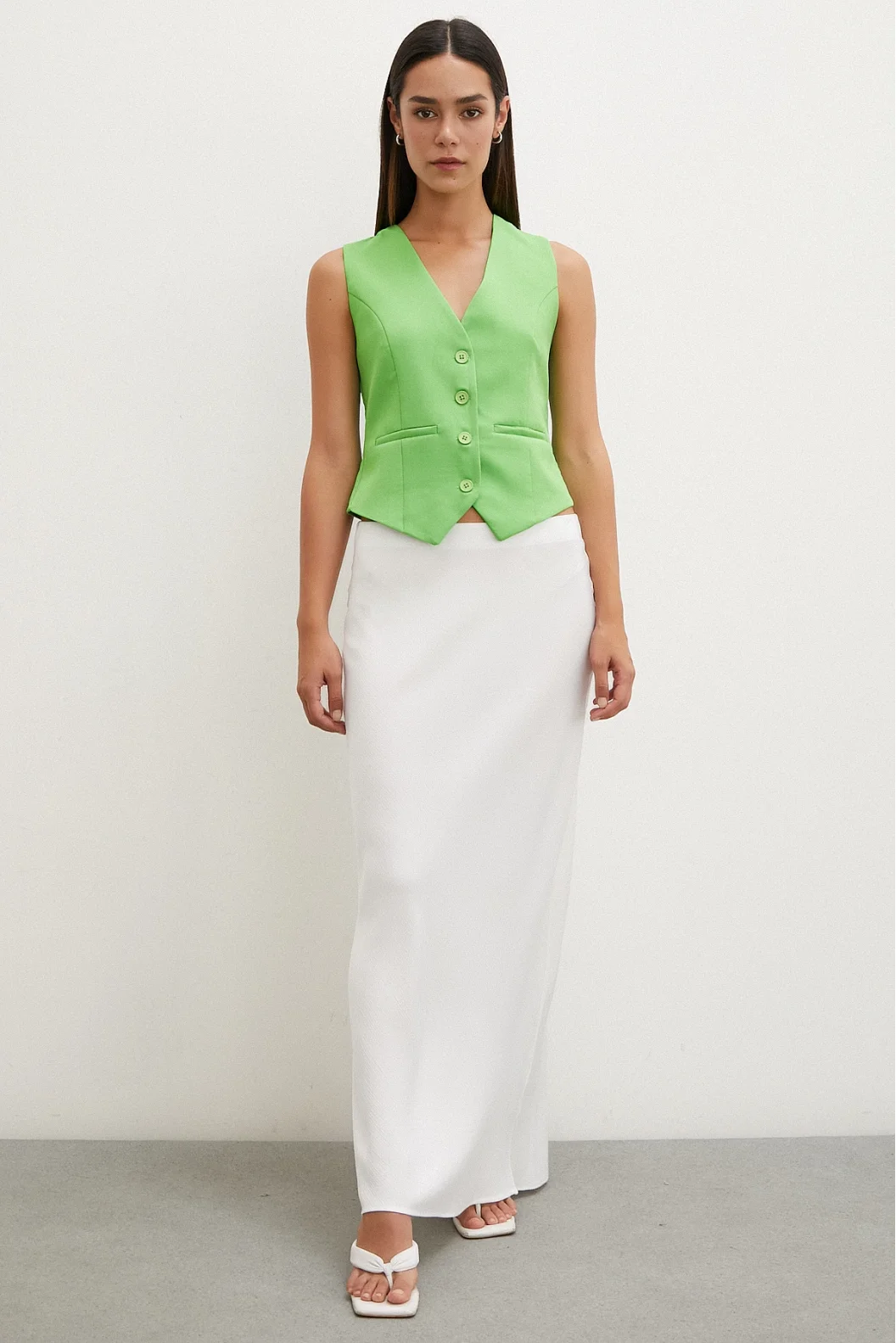 Buttoned Vest Pistachio Green
