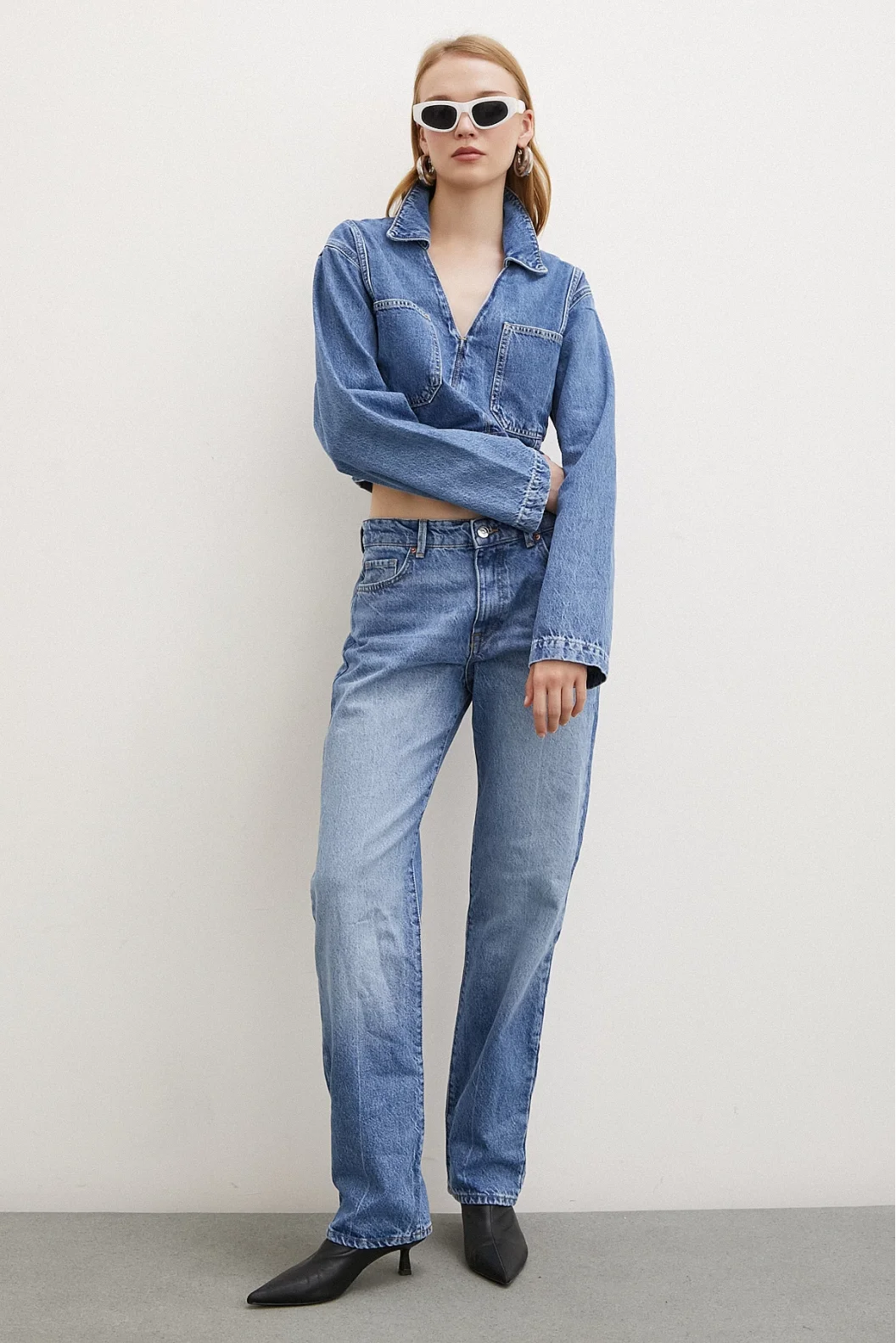 Fünf-Taschen-Yülsel Bel Regular Fit Jeans Blau