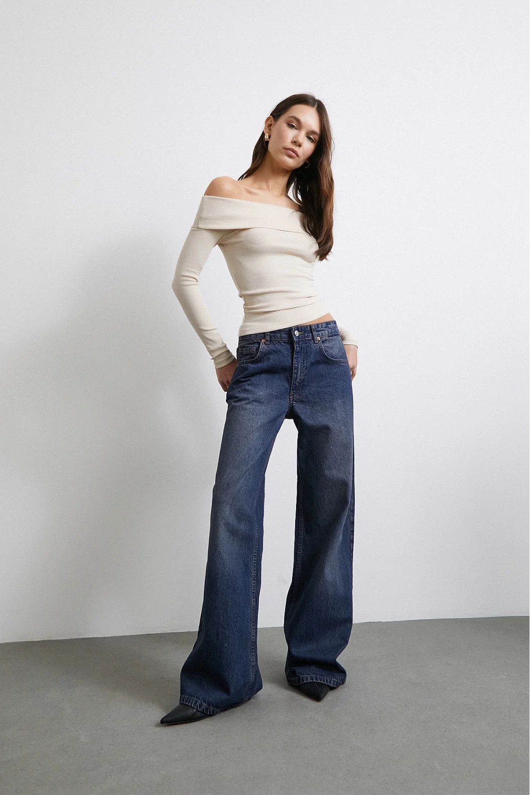 Schulterfreie Korsettbluse Beige