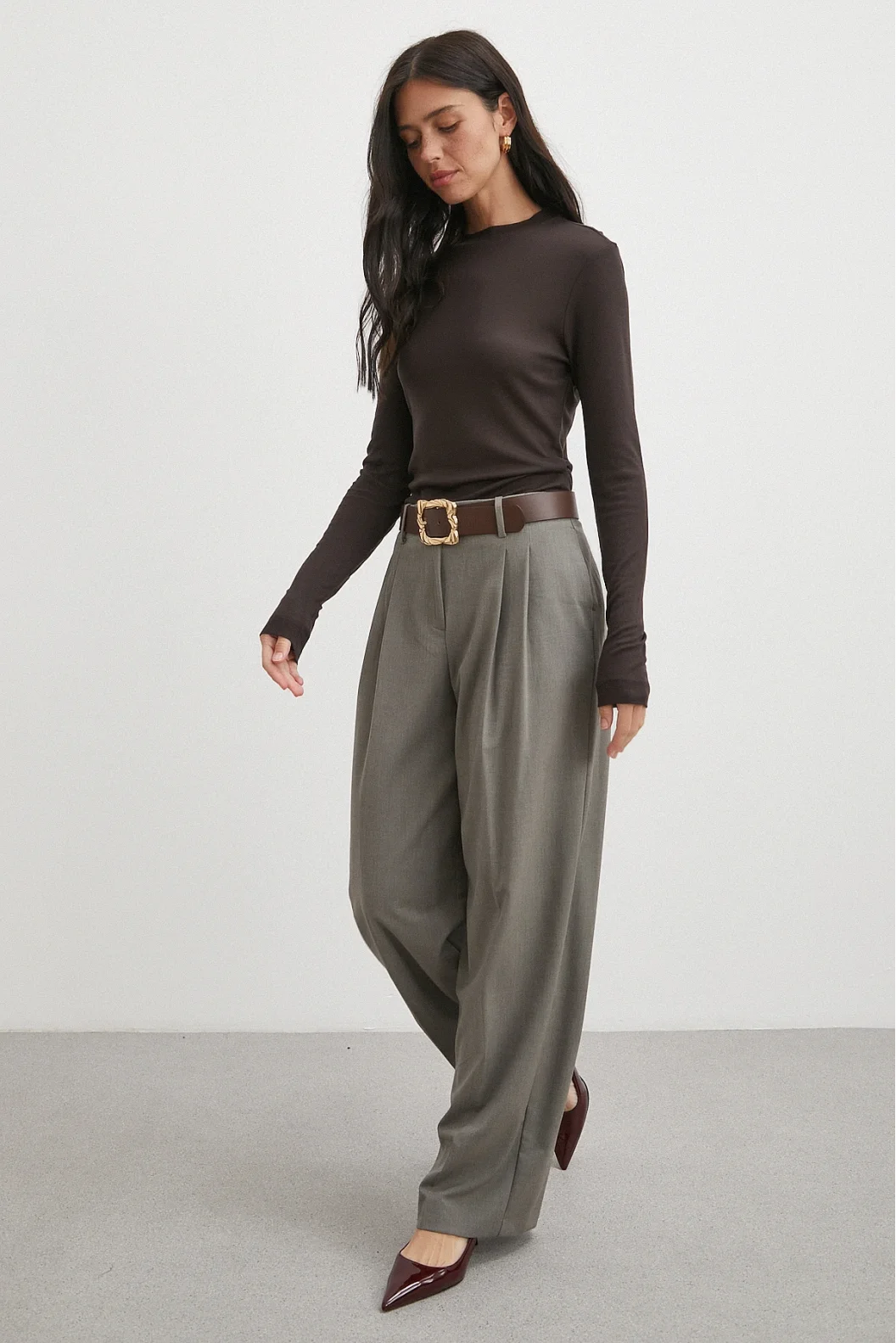 Bisiklet Yaka Uzun  Kol Bluz Kahve