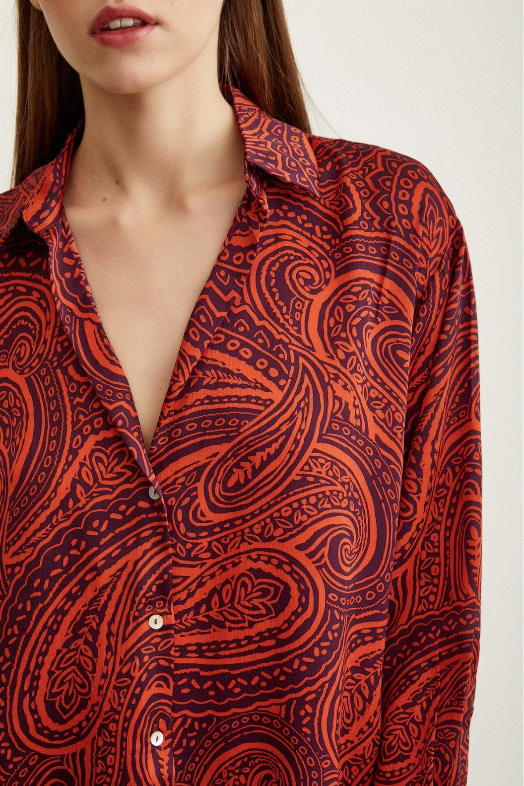 Patterned Satin Shirt Orange