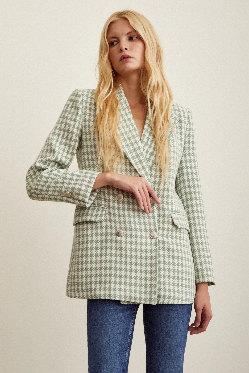 Herringbone Blazer Jacket Mint