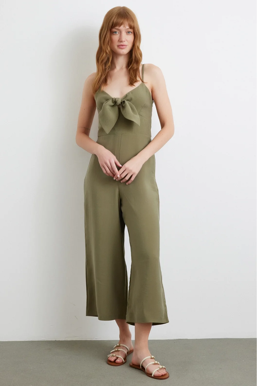 Bow Strap Jumpsuit Khaki