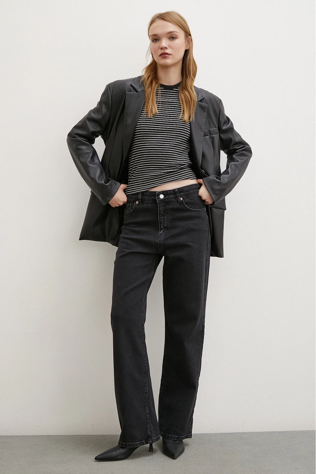 Yüksel Bel Wide Leg Jean Siyah