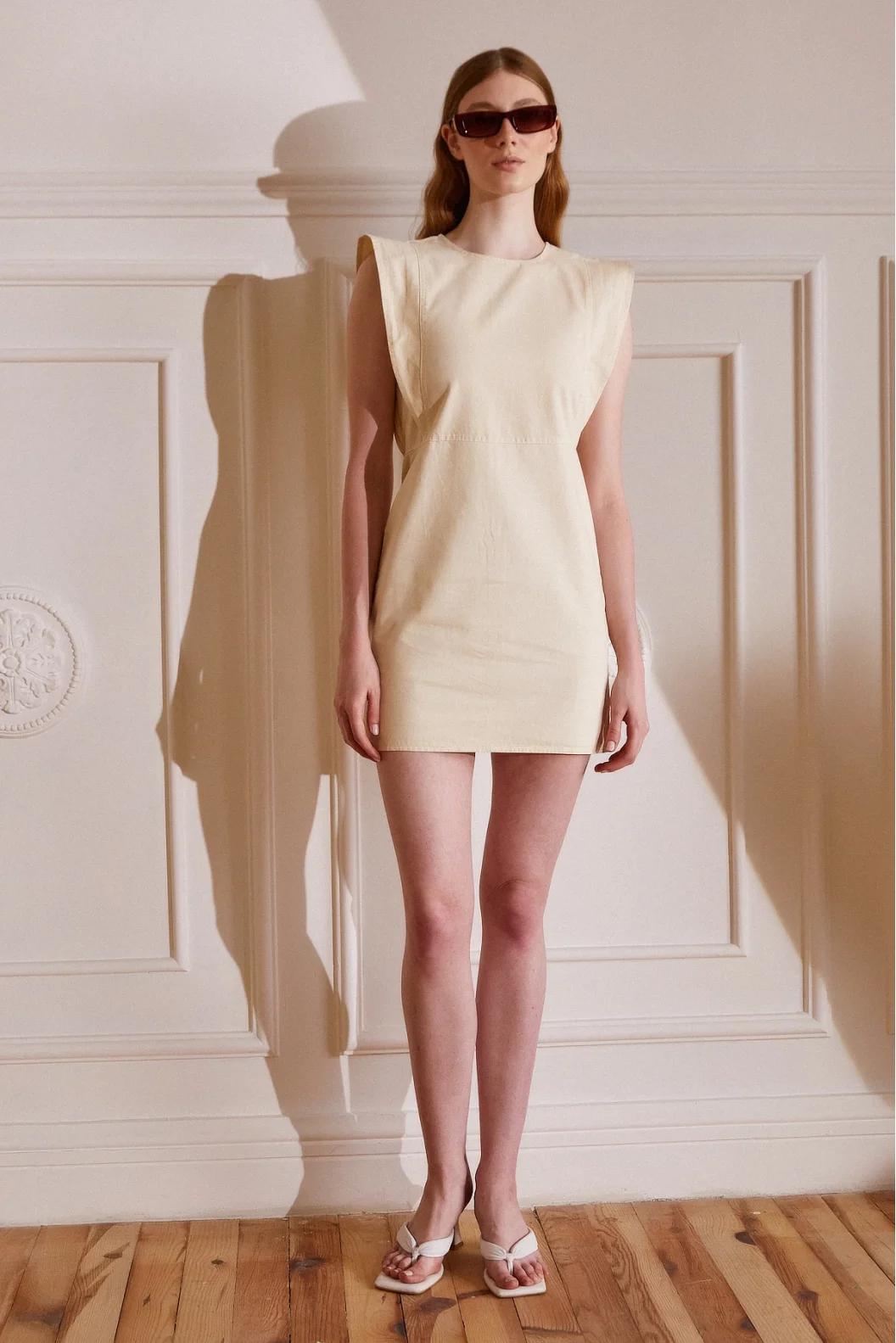 Zero Sleeve Gabardine Dress Ecru