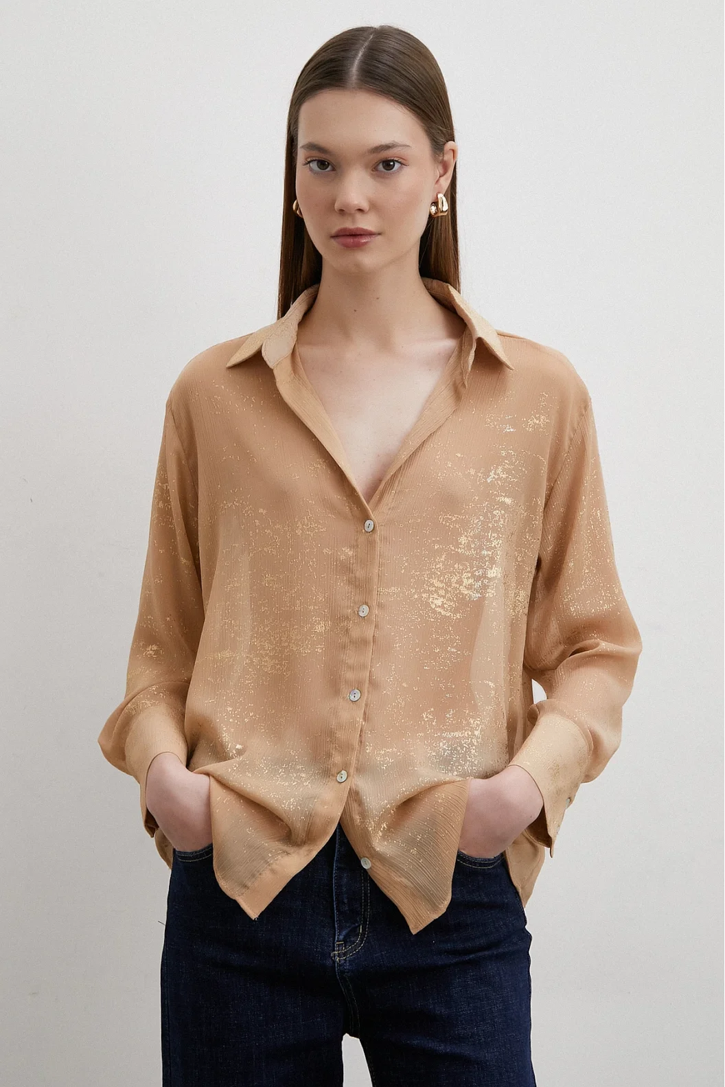 Sequined V-Neck Shirt Gold