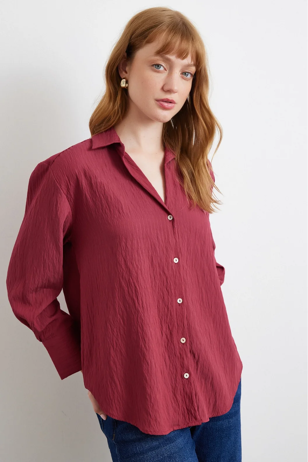 Horizontal Striped Shirt Burgundy