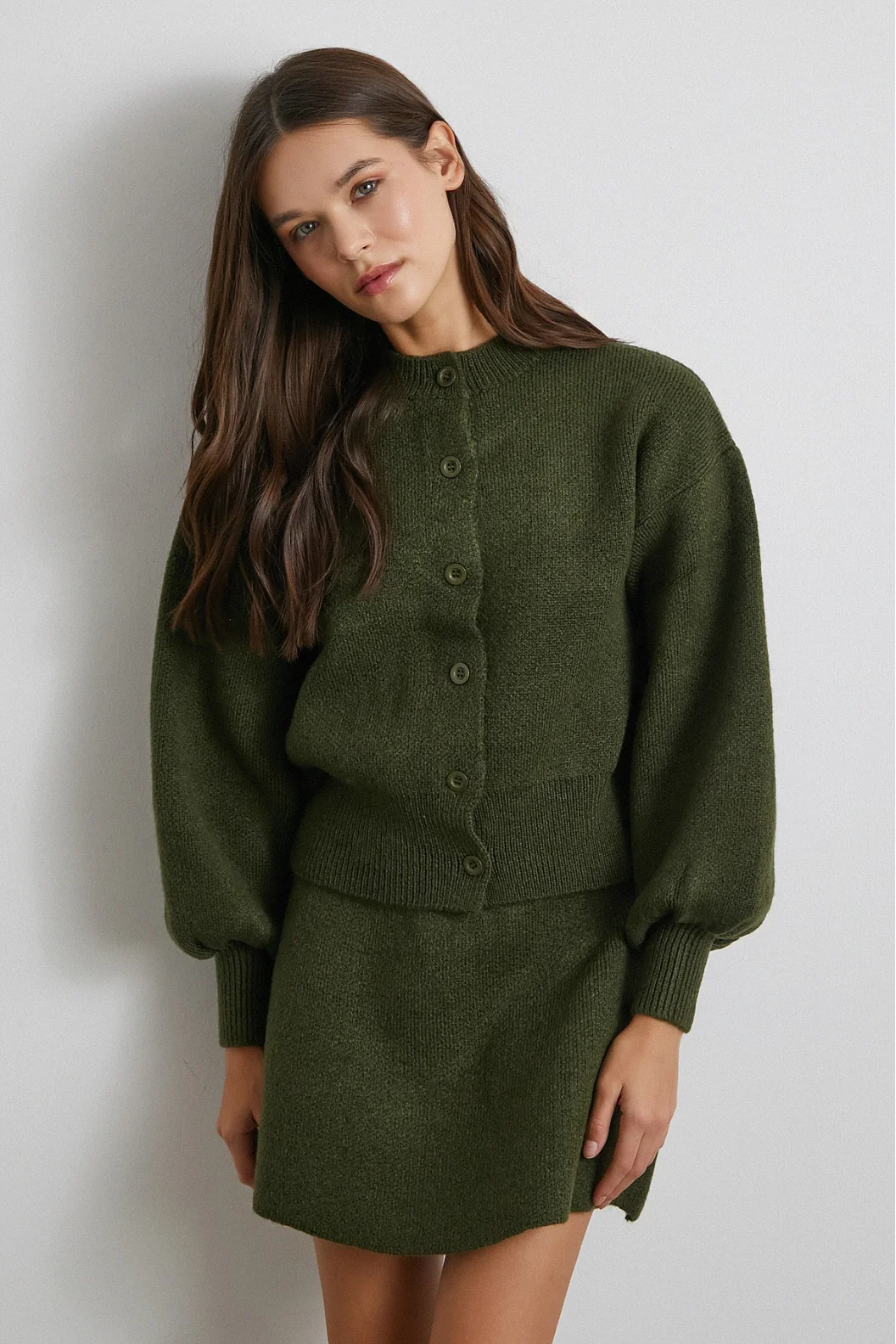 Hırka Etek Triko Takım Haki