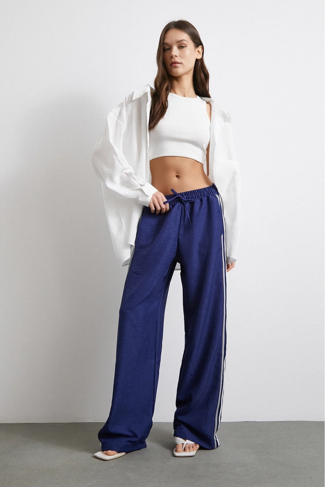 Elastischer Doppellinienhose mit hoher Taille