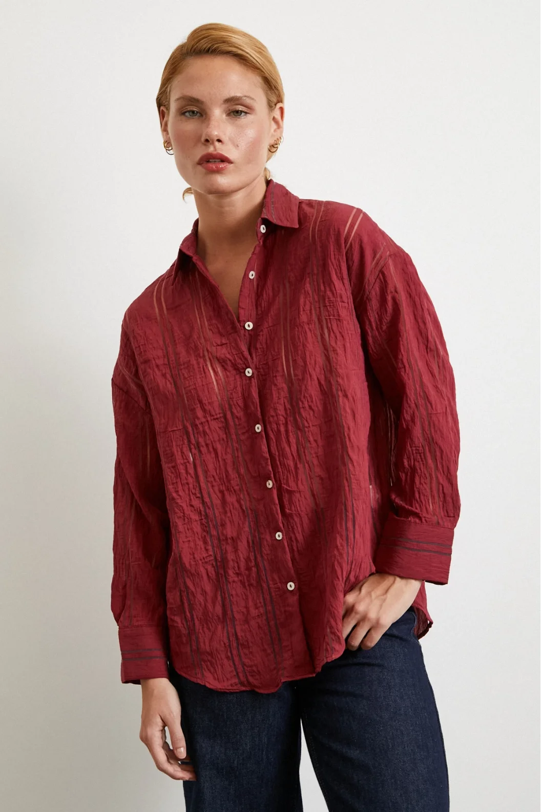 Organza Gestreiftes Hemd Bordeaux