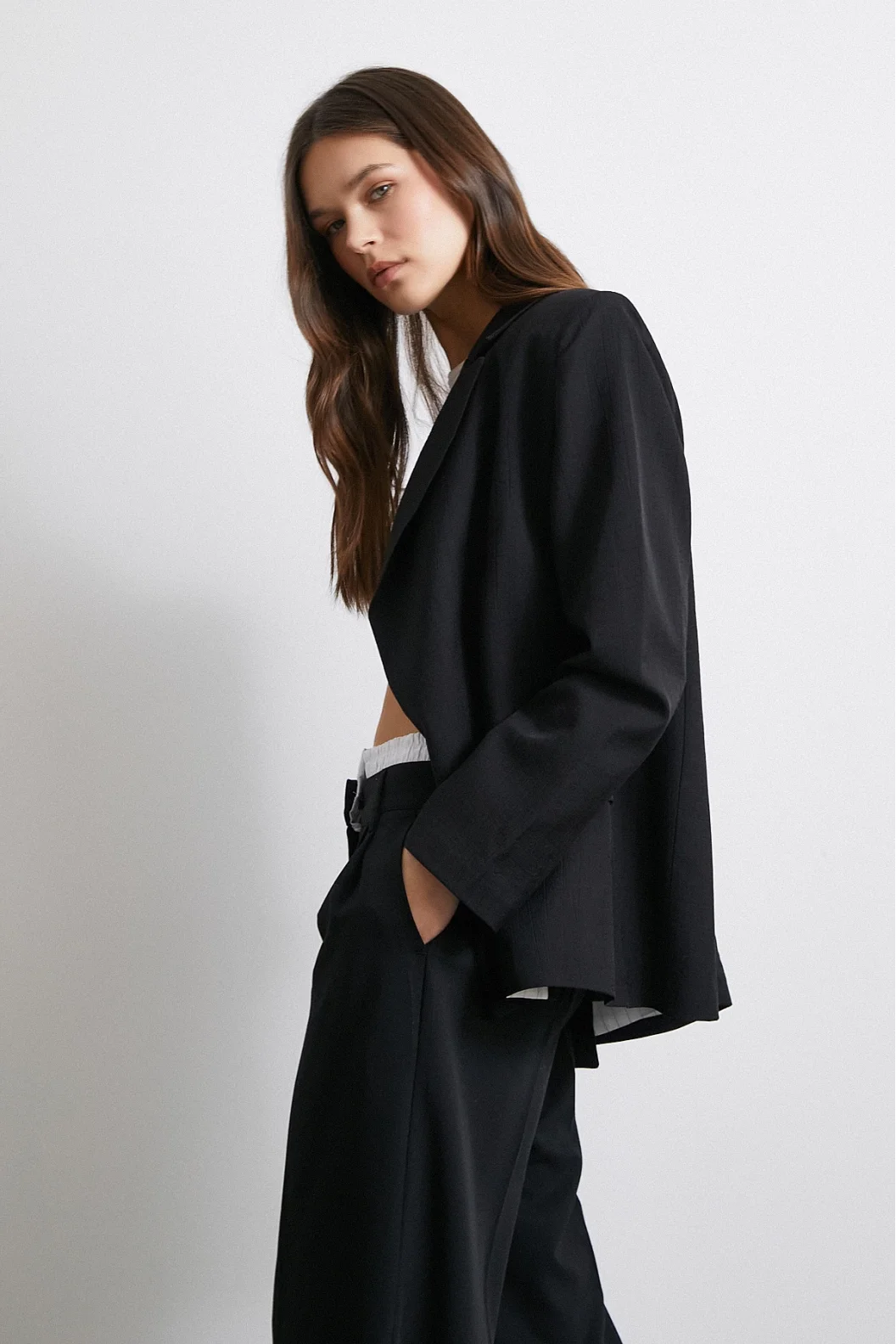 Line Lined Molded Blazer Jacket Black