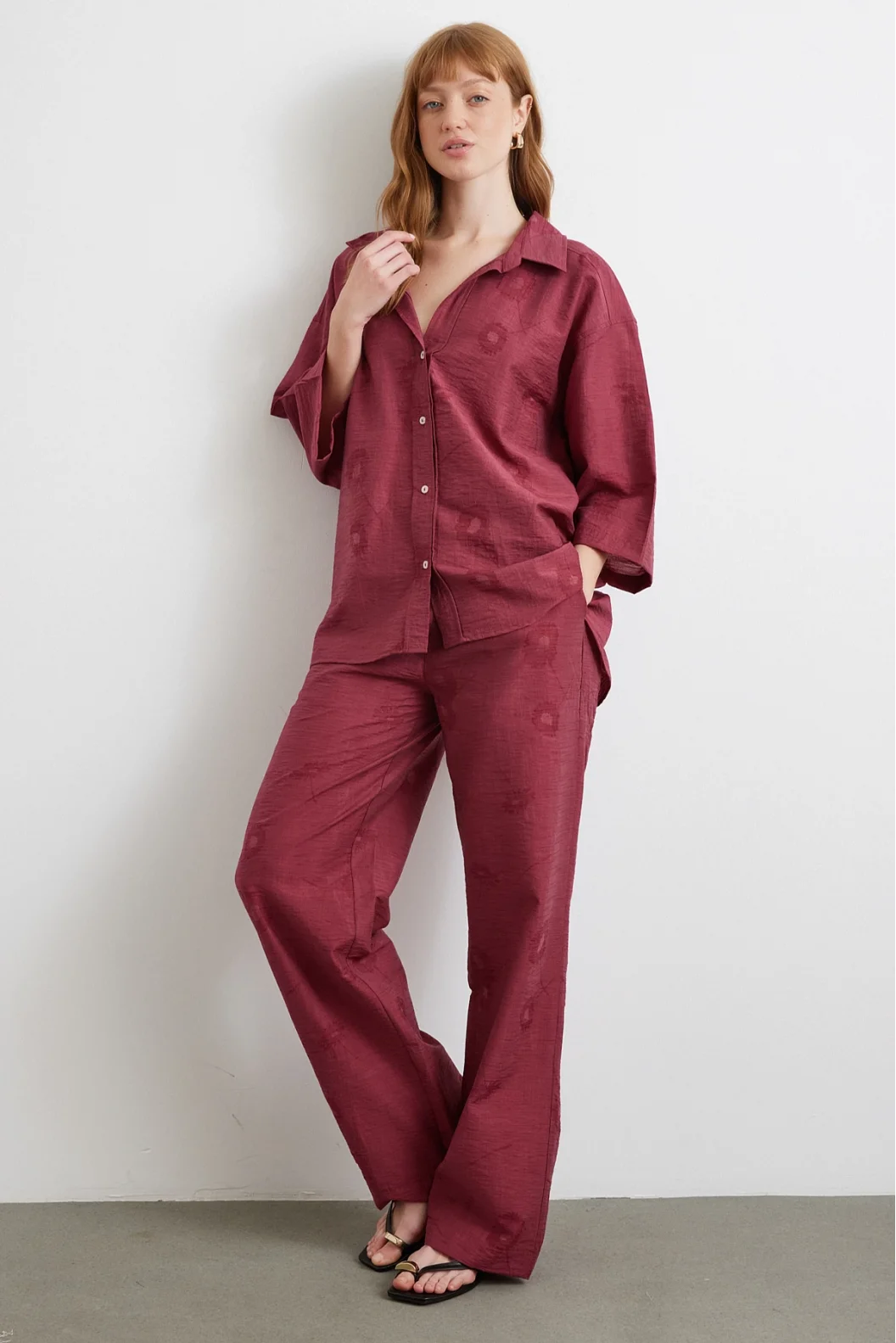 Fakir Kol Oversize Gömlek Bordo