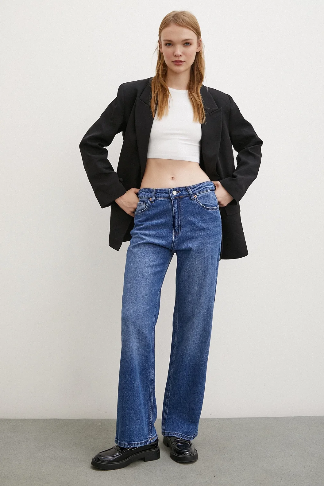Yüksel Bel Wide Leg Jeans Blue