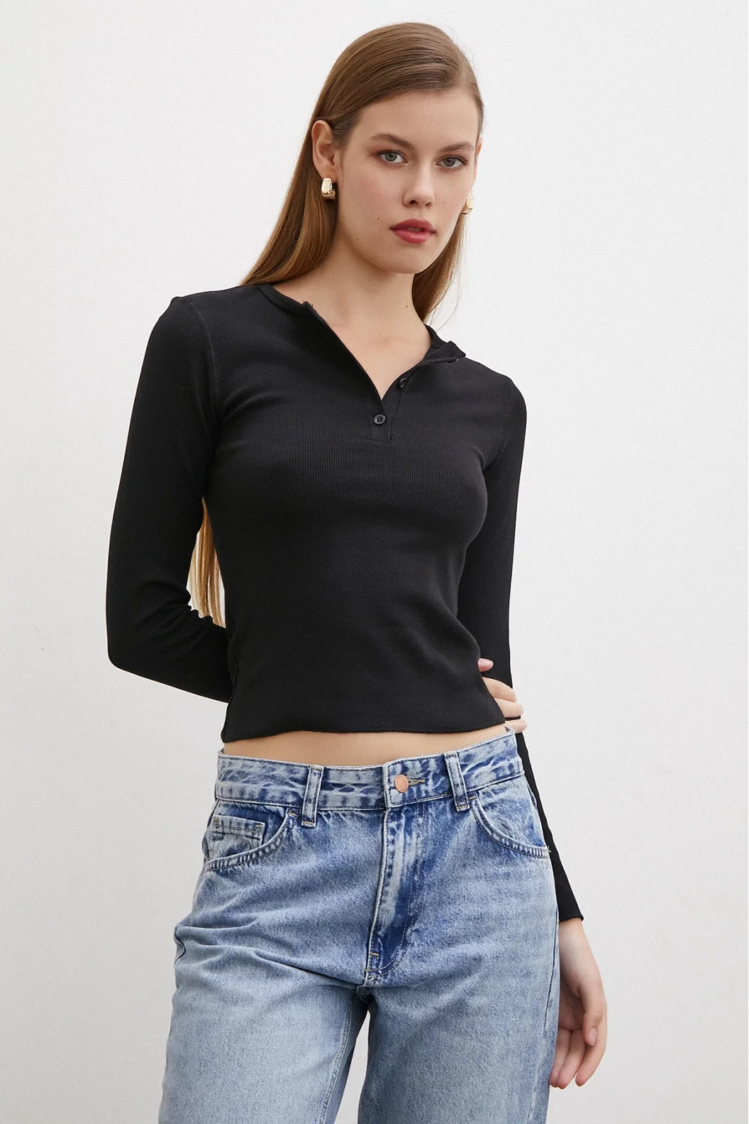 Front Buttoned Corset Blouse Black