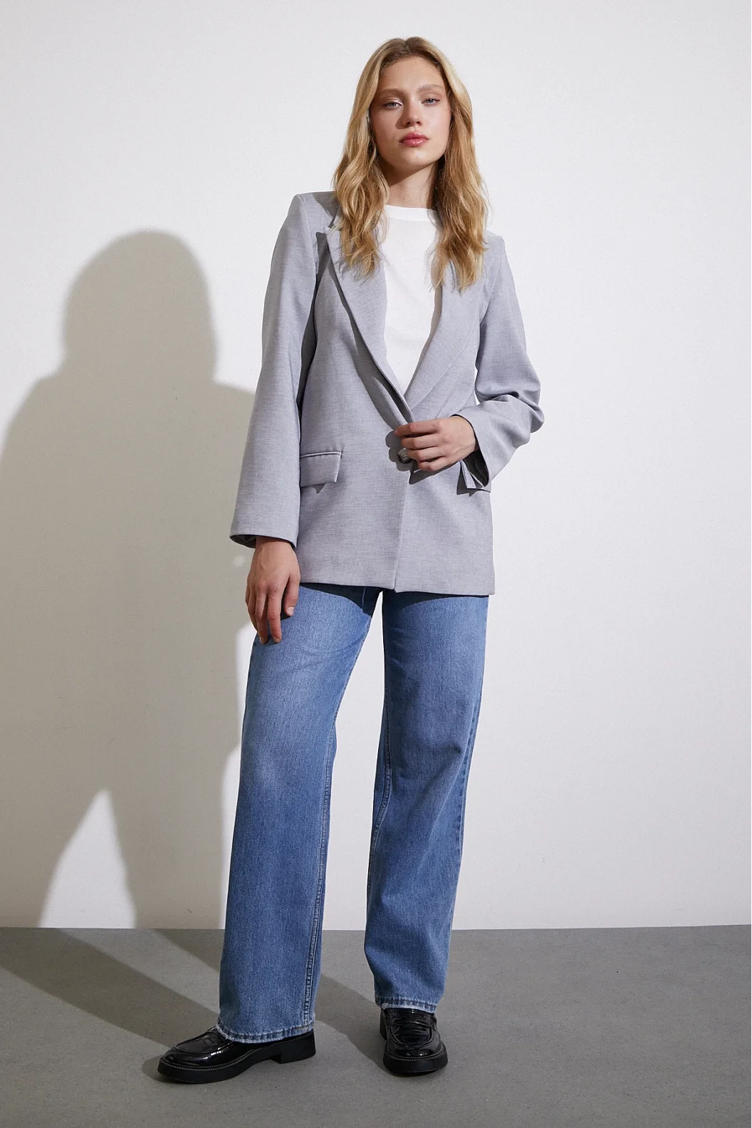 Single Button Blazer Jacket Grey