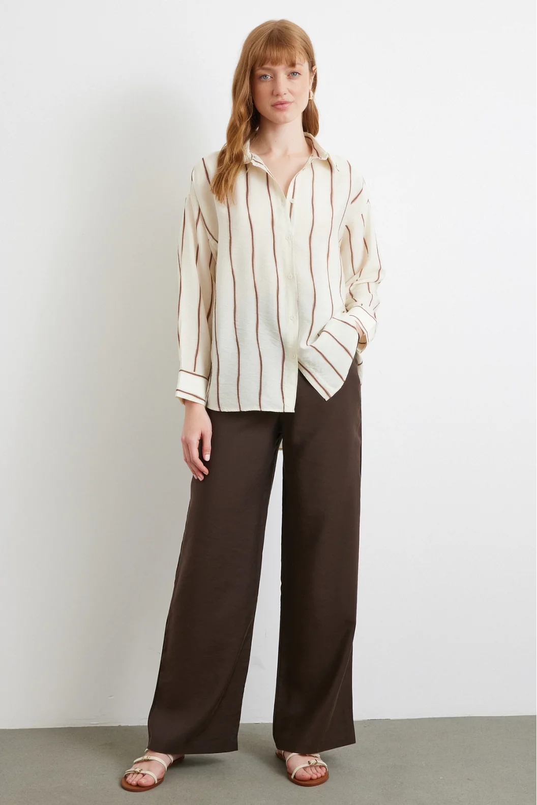 Striped Modal Shirt Brown
