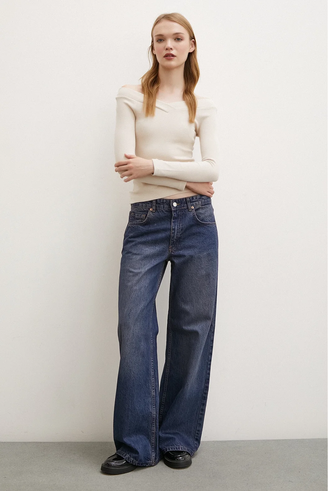 Boat Neck Blouse Beige