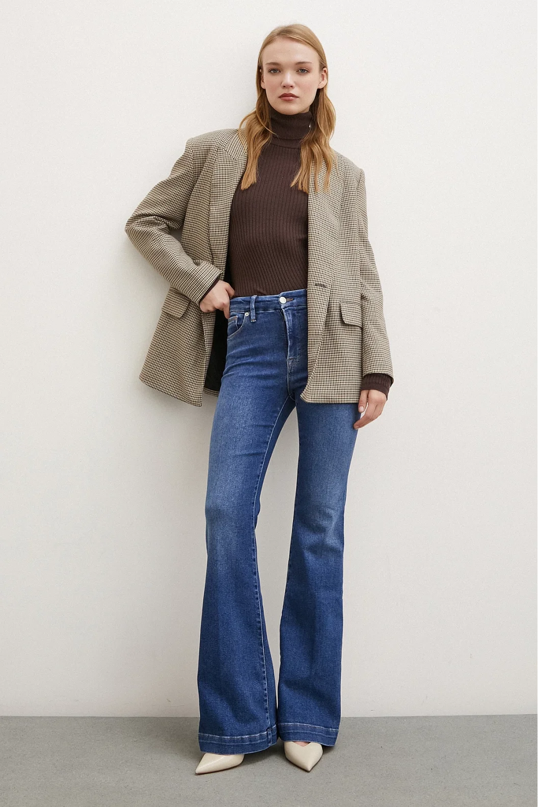 Likralı Flare Jean Mavi