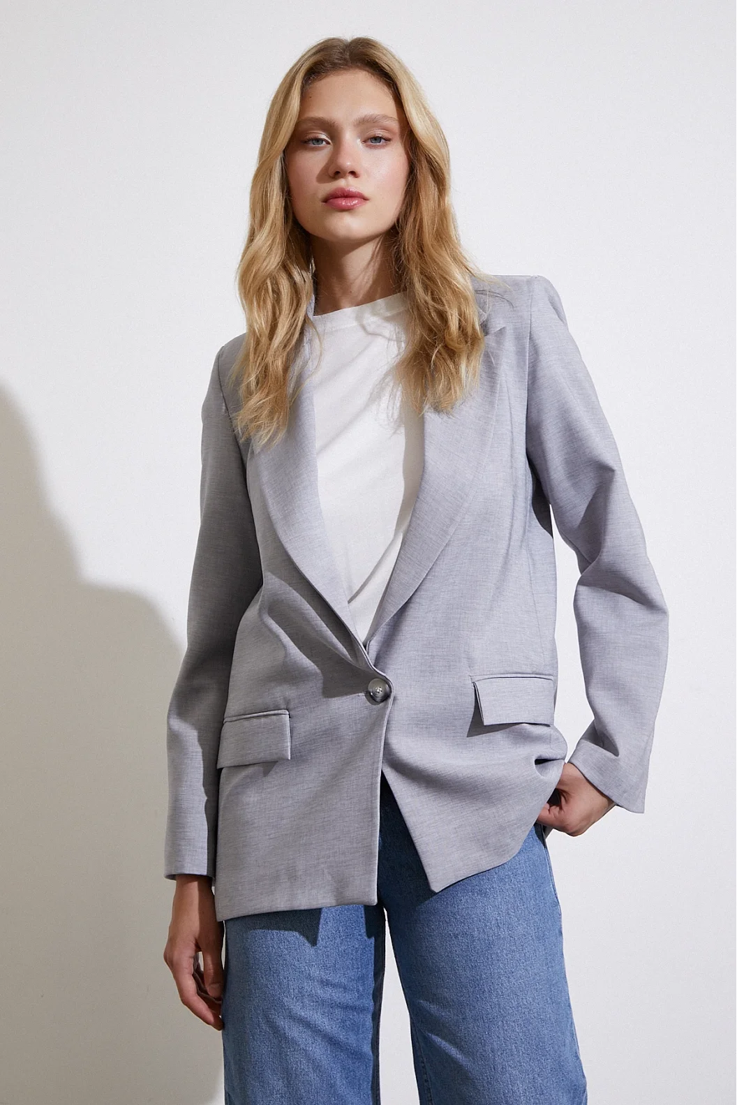 Single Button Blazer Jacket Grey