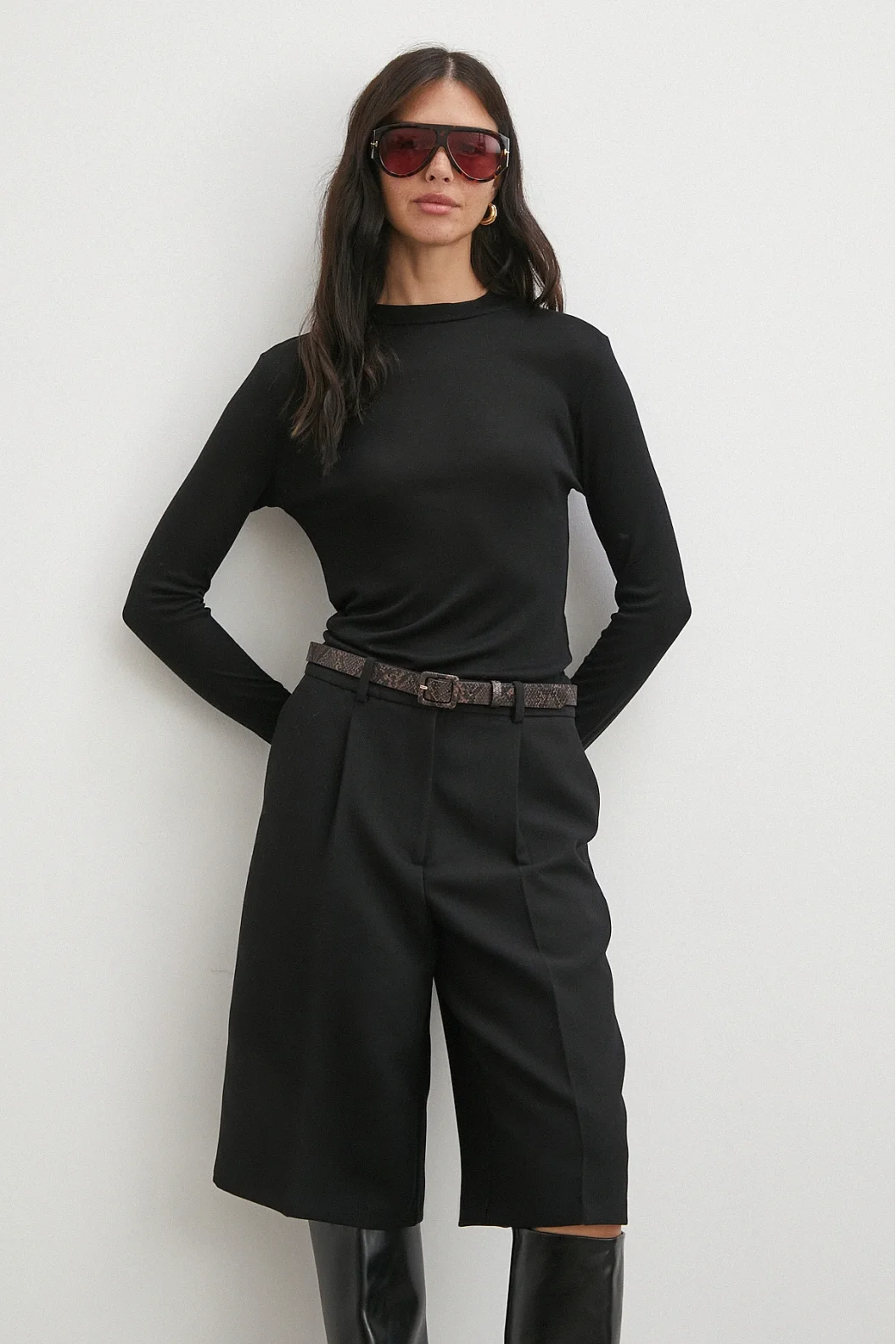 Bisiklet Yaka Uzun  Kol Bluz Siyah