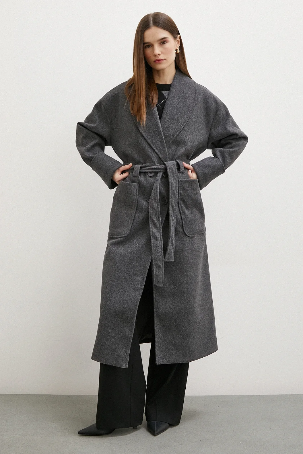 Belted Shawl Collar Coat Antiracist