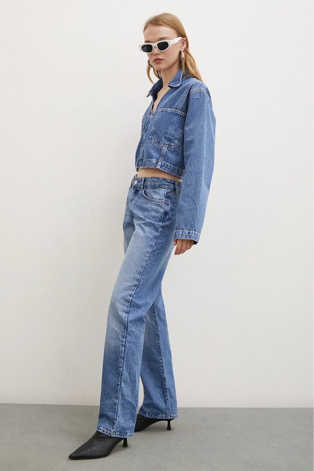 Fünf-Taschen-Yülsel Bel Regular Fit Jeans Blau