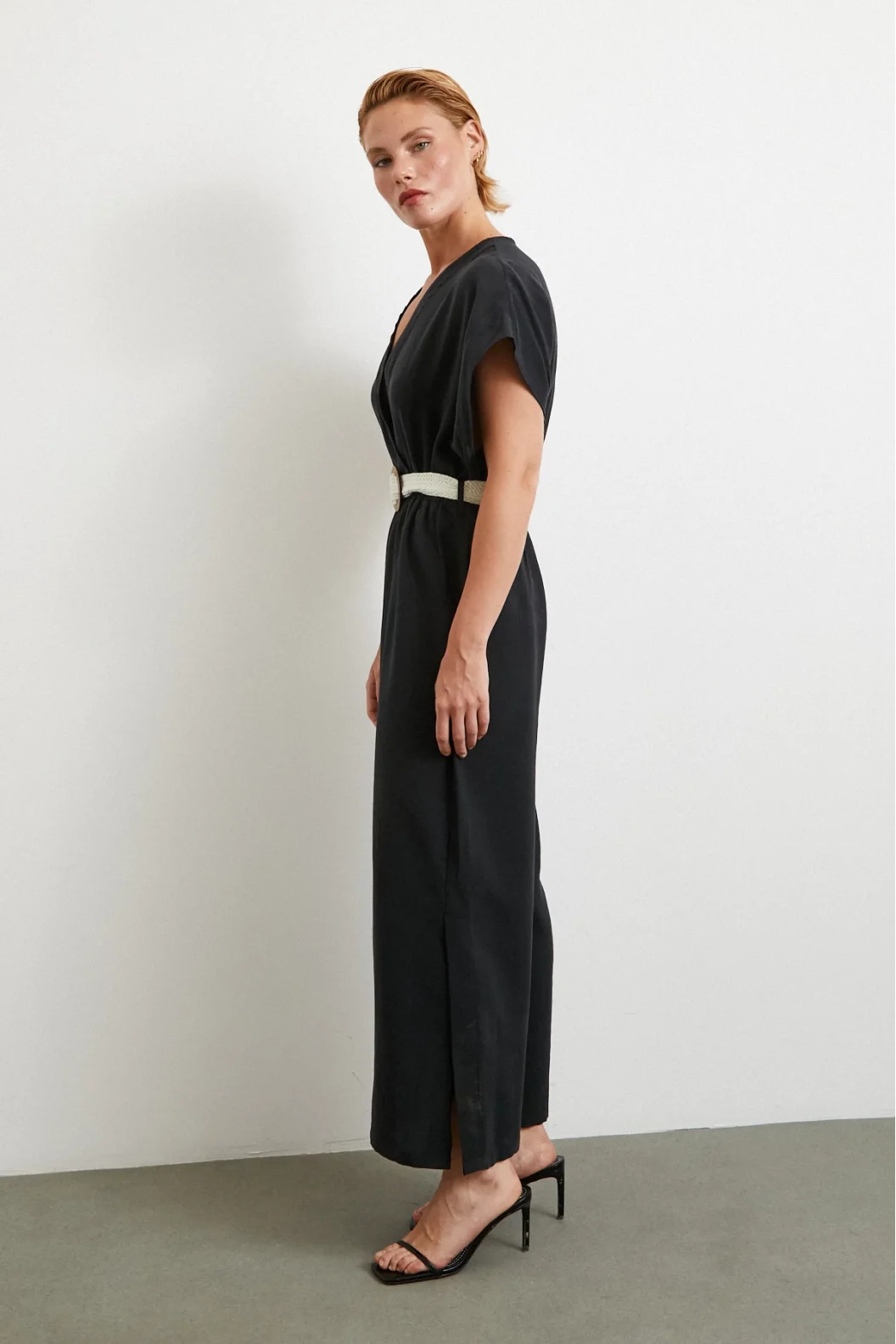 Belt Detailed Bat Sleeve Jumpsuit Black
