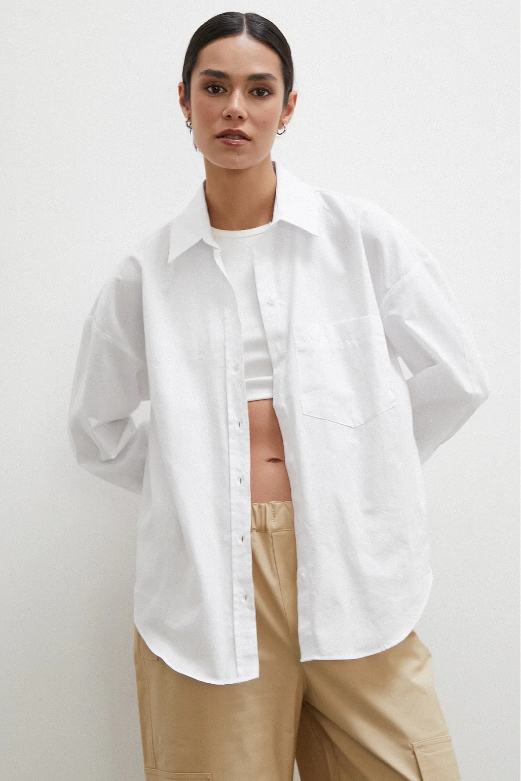 Regular Fit قميص بوبلين أبيض