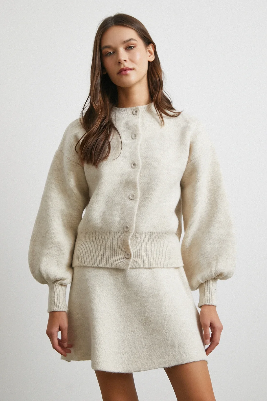 Hırka Etek Triko Takım Ekru