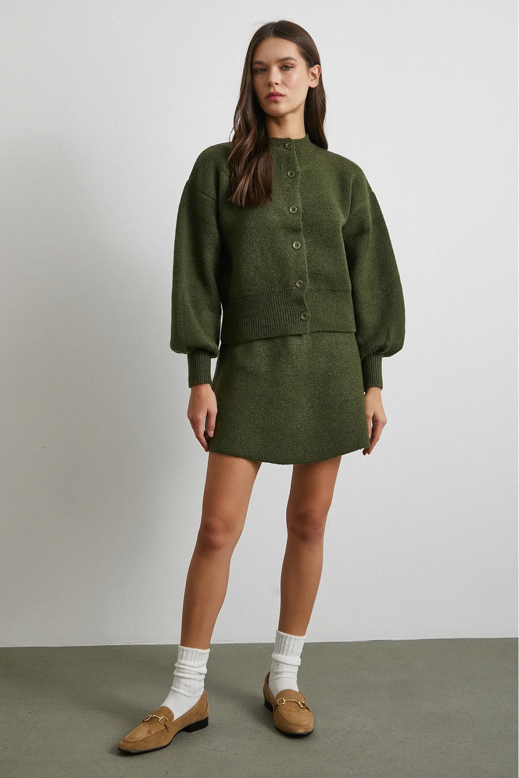 Hırka Etek Triko Takım Haki