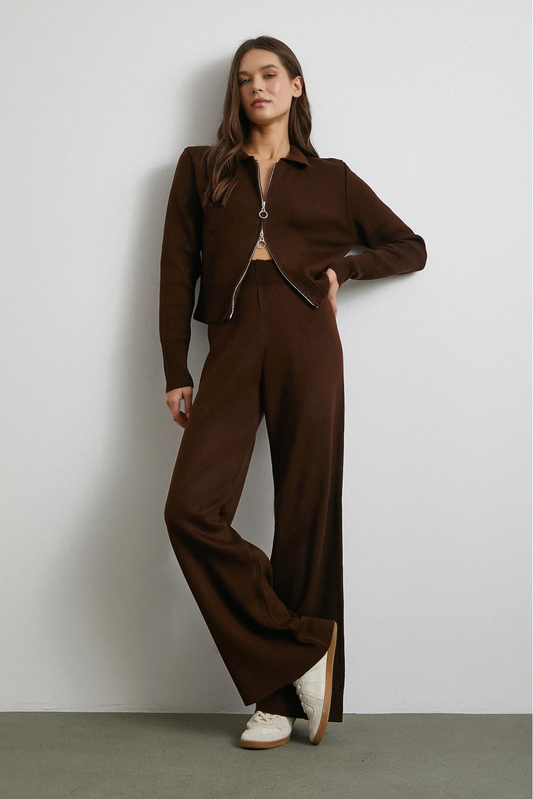 Çift Fermuarlı Hırka Takım Kahve