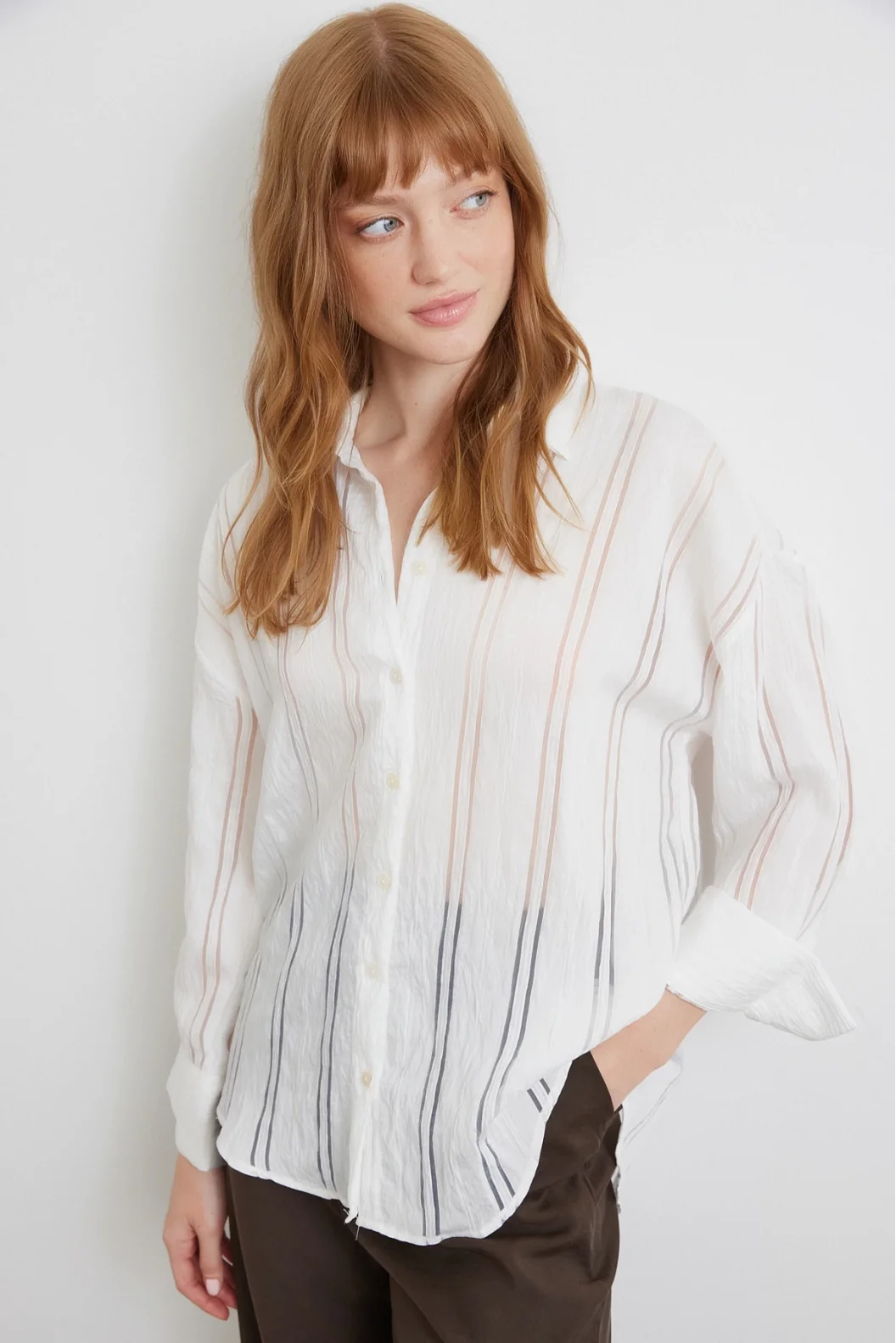 Organza Striped Shirt Ecru