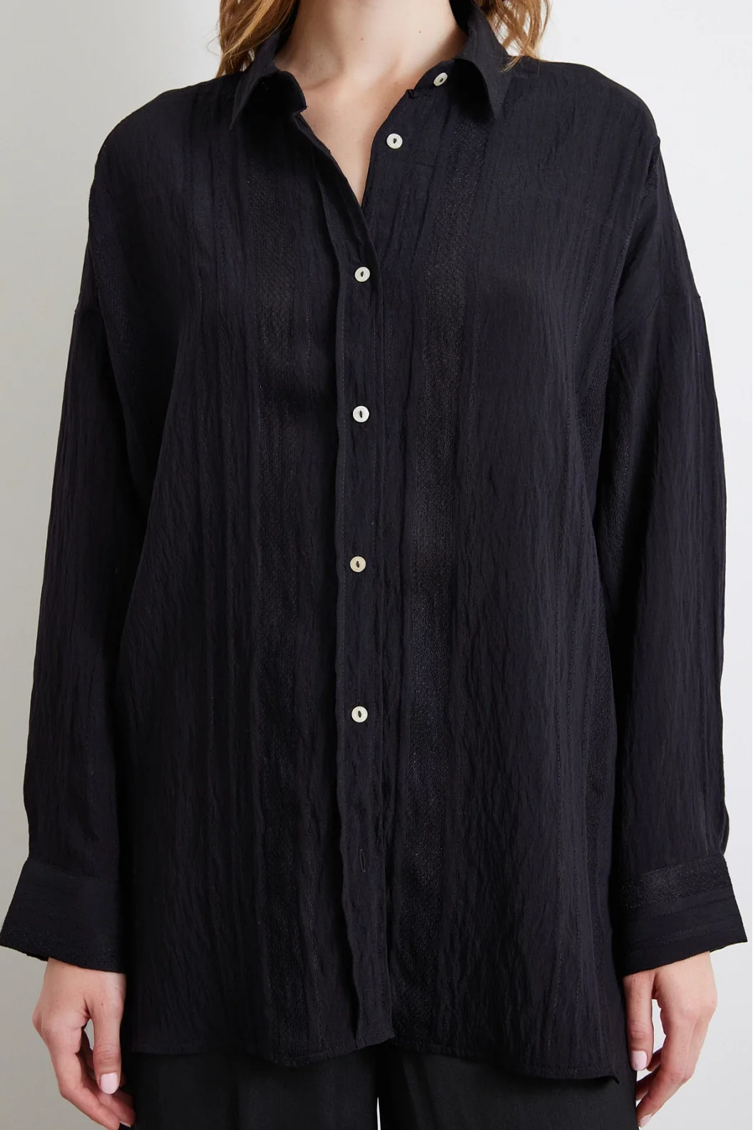 Lace-Detailed Sheer Cotton Shirt Black