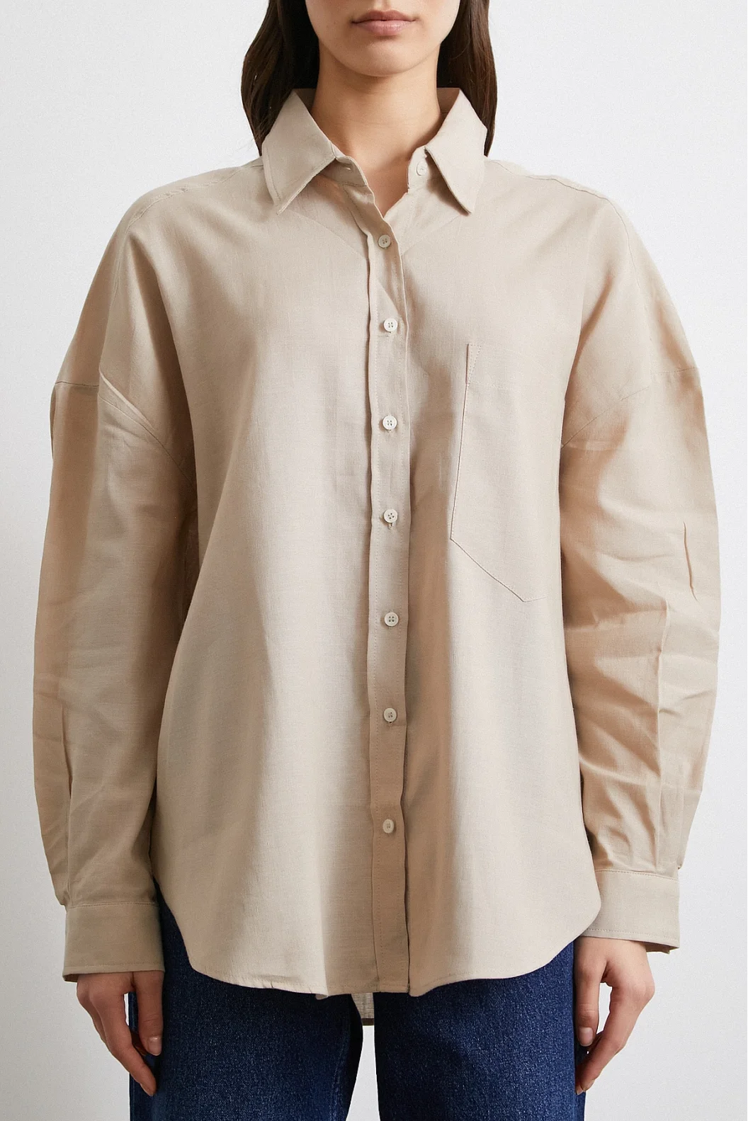 Taschen-oversize Leinenshirt Beige