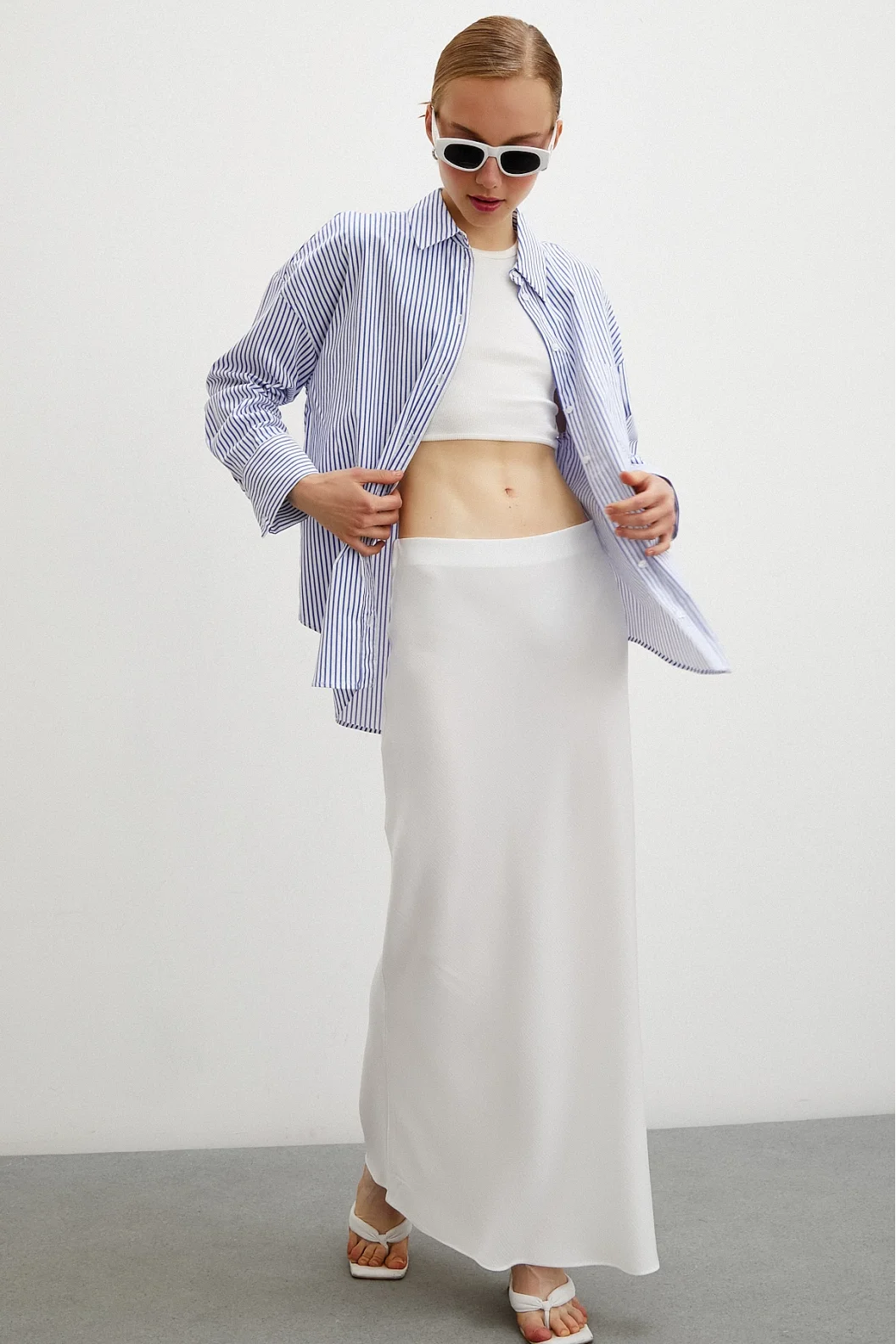 Striped Poplin Shirt Blue