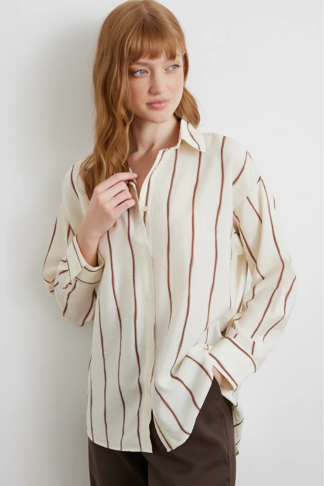 Striped Modal Shirt Brown