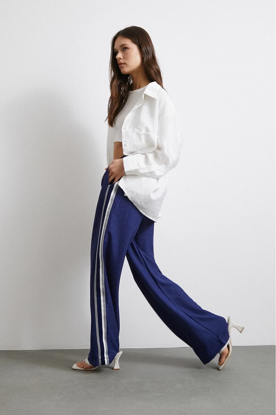 Elastischer Doppellinienhose mit hoher Taille