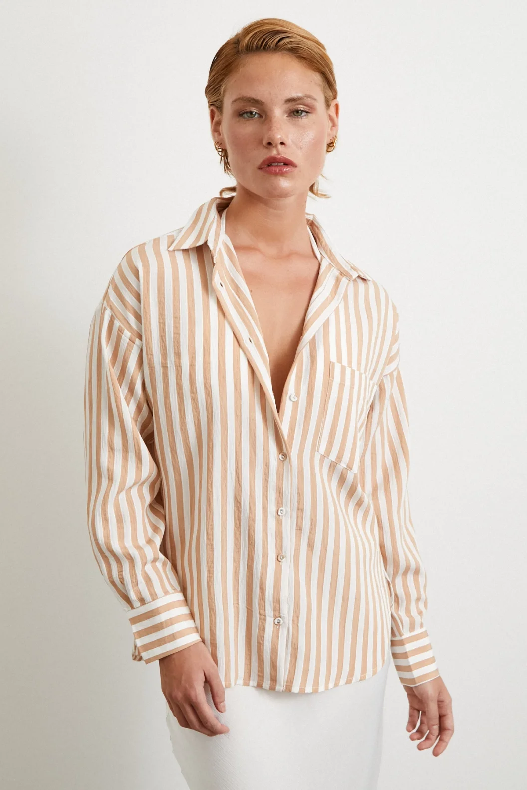 Multi Striped Pocket Shirt Camel