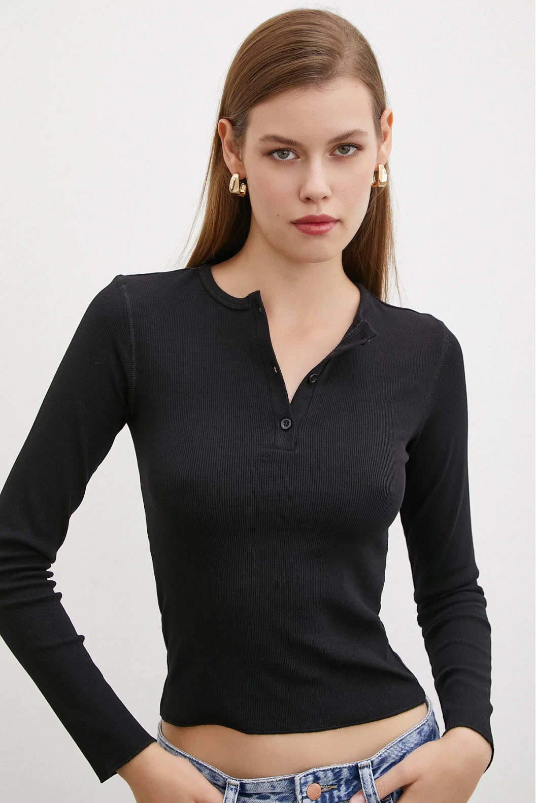 Front Buttoned Corset Blouse Black
