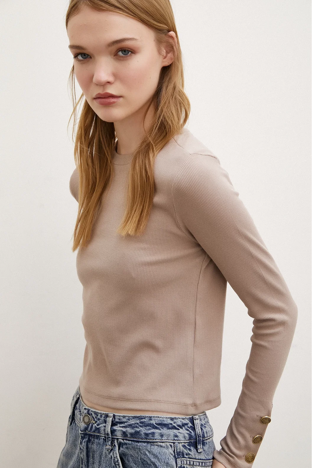 Buttoned Sleeve Blouse Mink