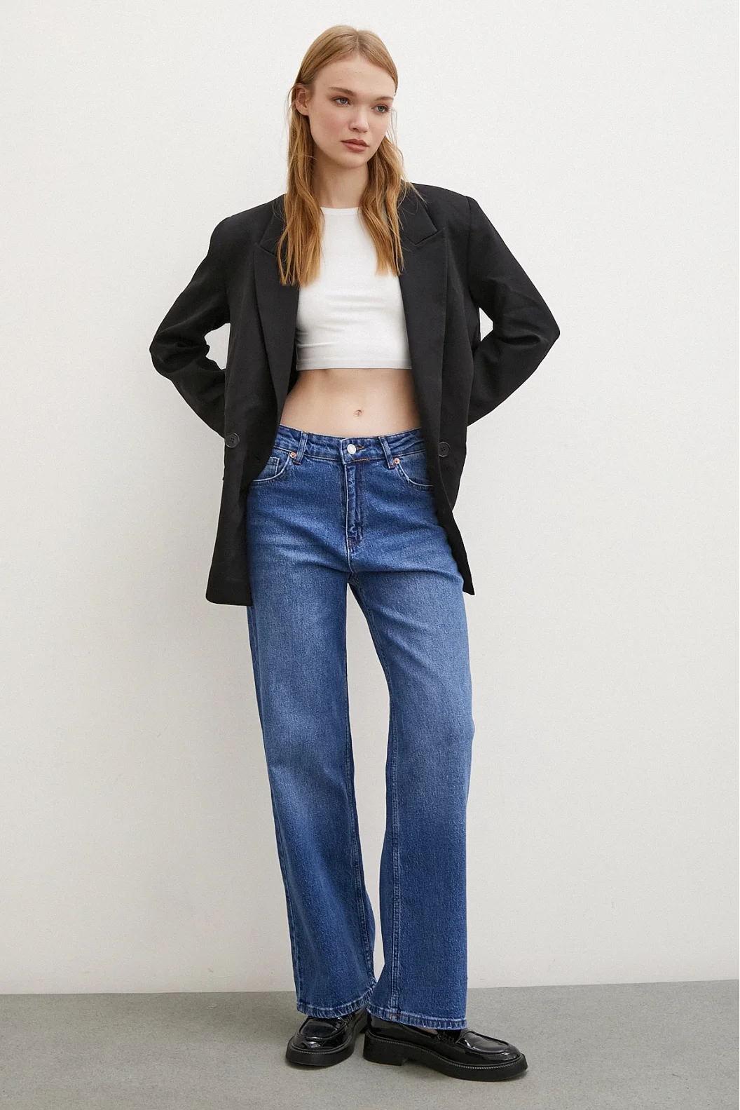 Yüksel Bel Wide Leg Jeans Blue