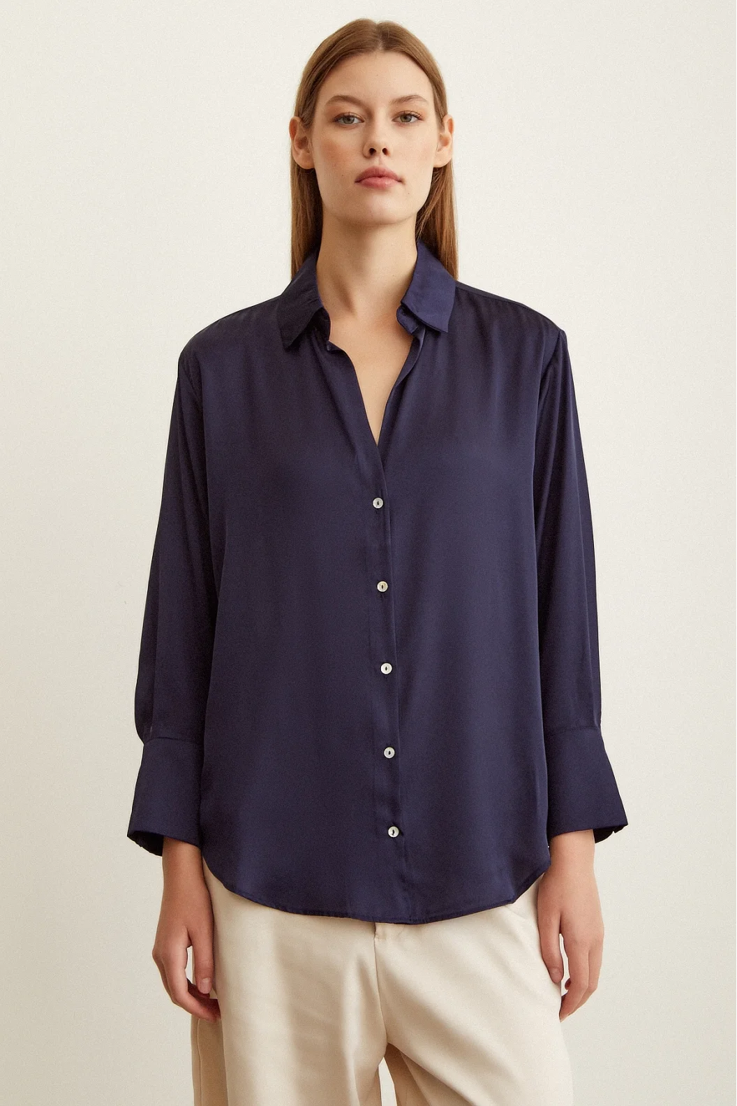 Basic Saten Shirt Navy