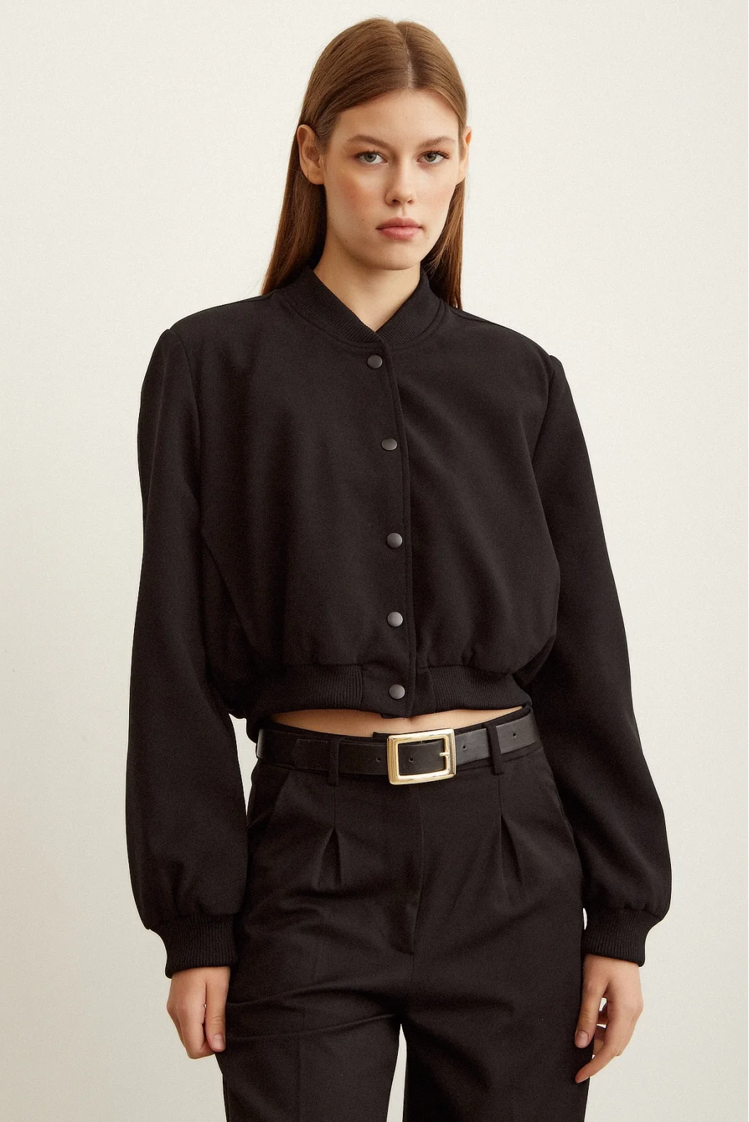 Padded Snap Fastener Jacket Black
