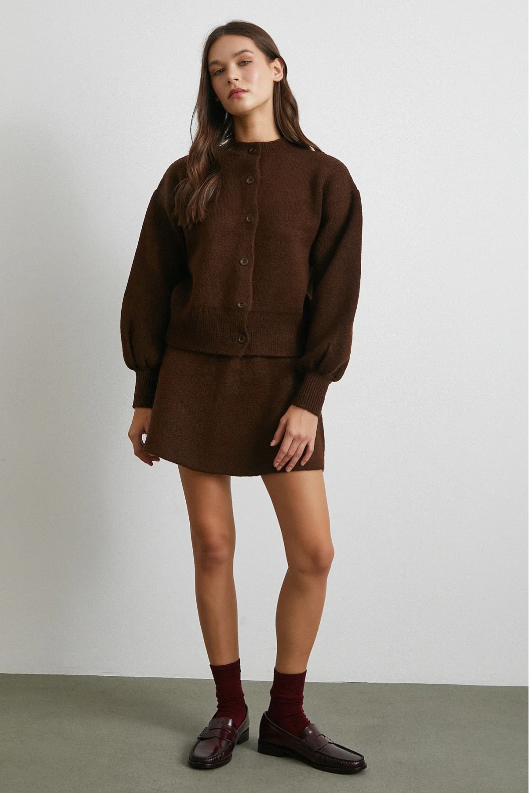 Hırka Etek Triko Takım Kahve