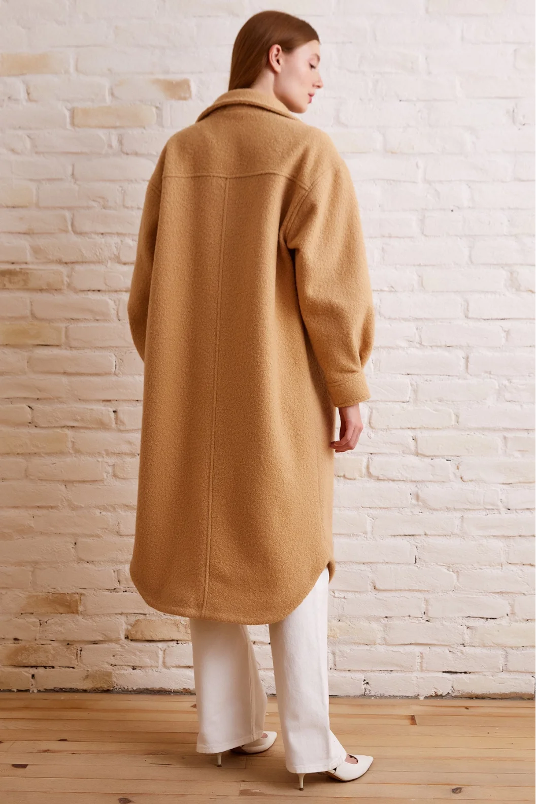 Lange Wickelmantel Beige