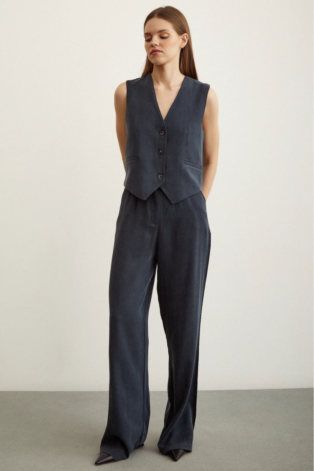 Wide Leg Trousers Navy
