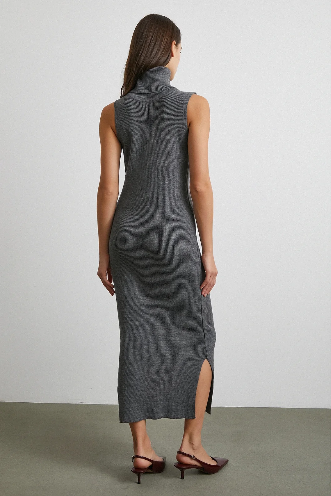 Uzun Elbiseli Hırka Triko Takım Gri