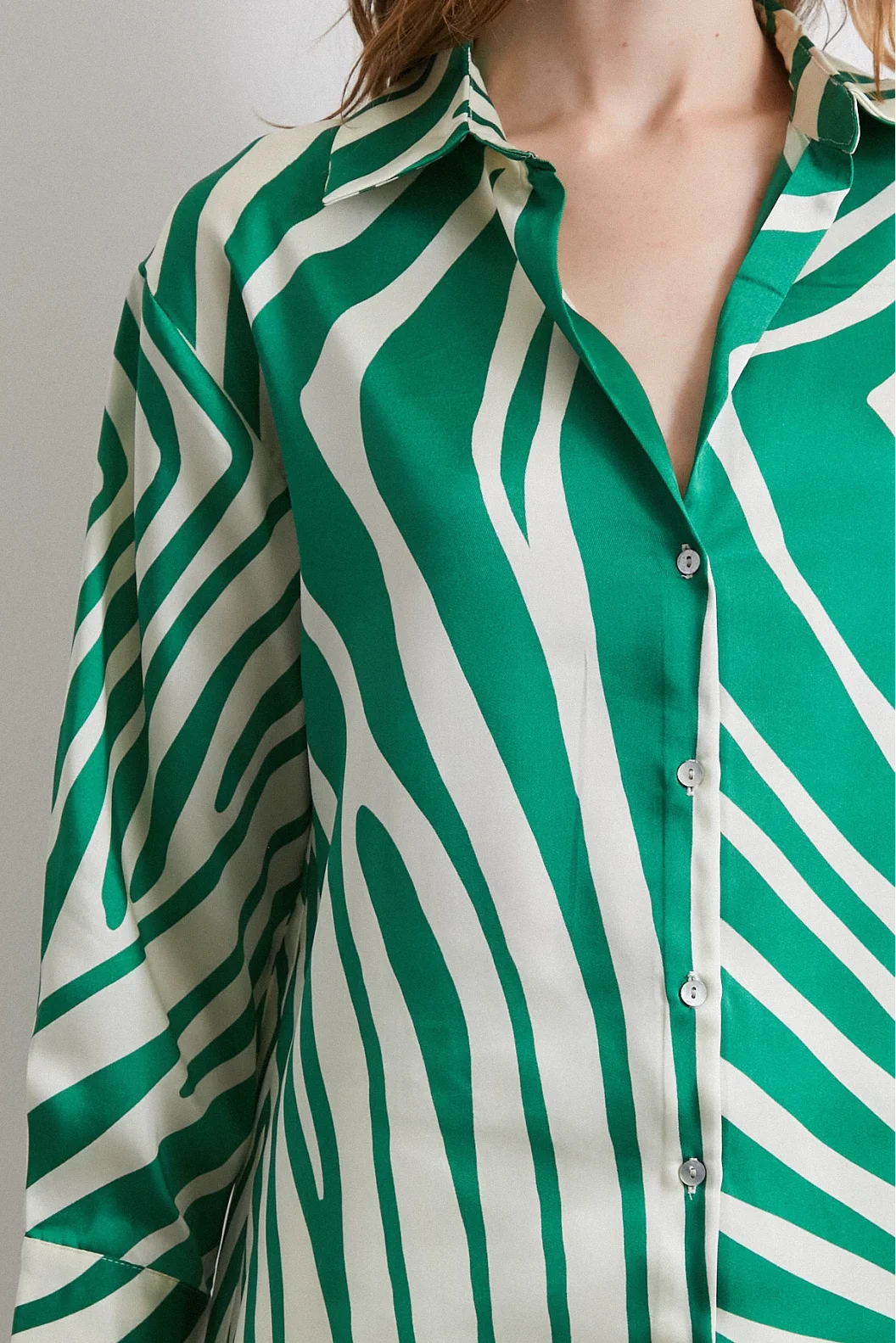 Zebra Pattern V Neck Shirt Green
