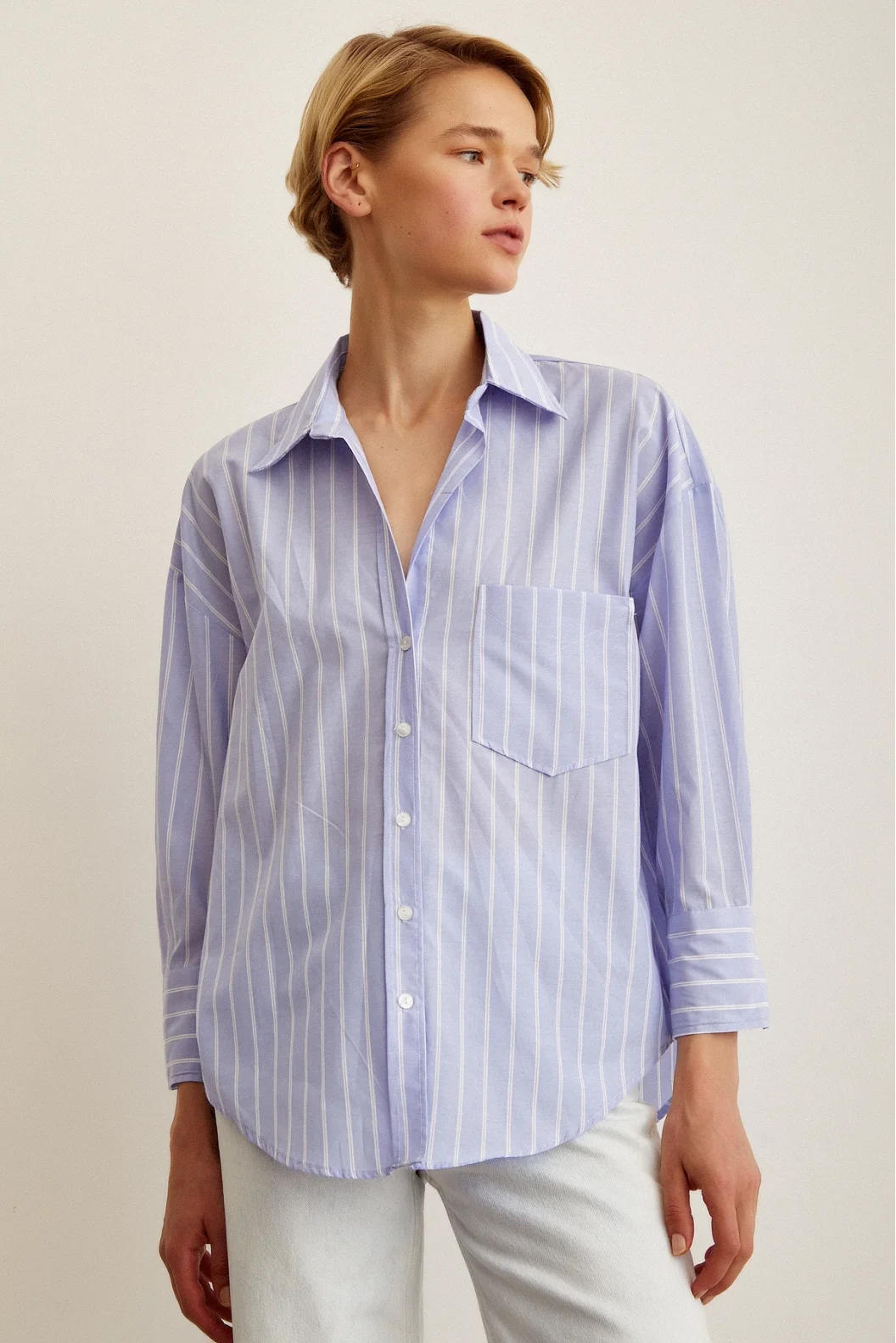 Striped Poplin Shirt Light Blue