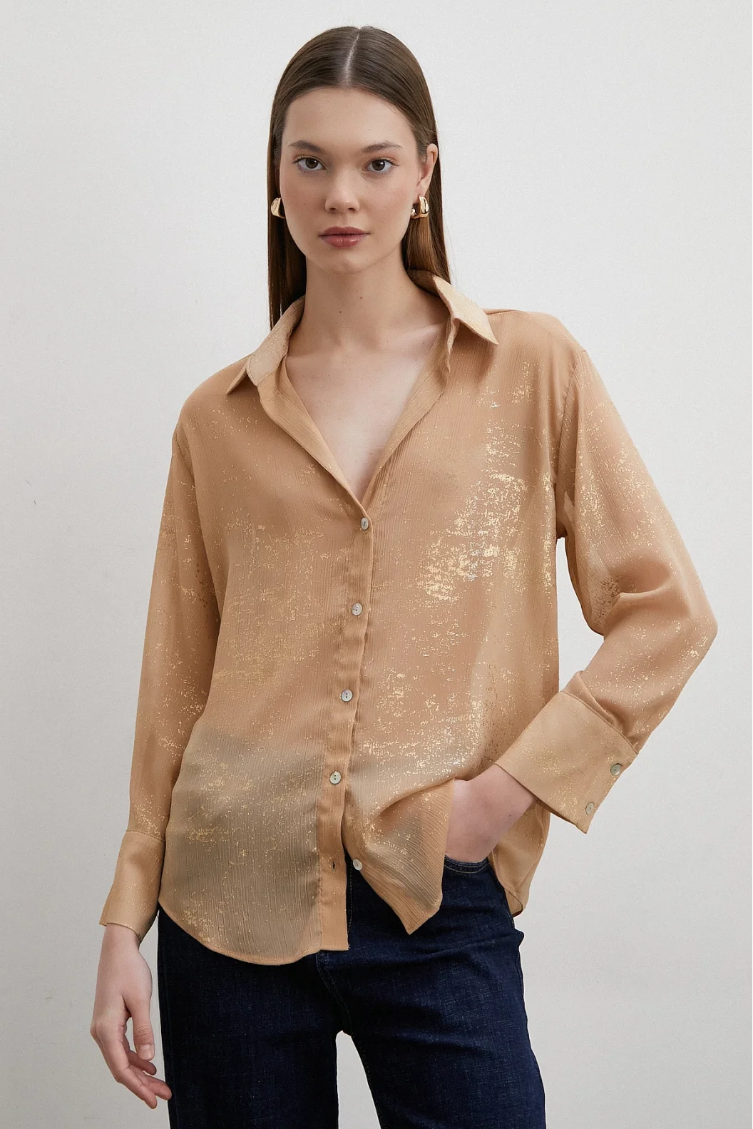 Sequined V-Neck Shirt Gold